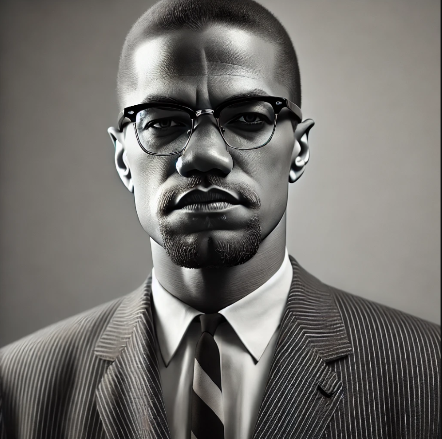 Portrait de Malcolm X, une figure emblématique des droits civiques